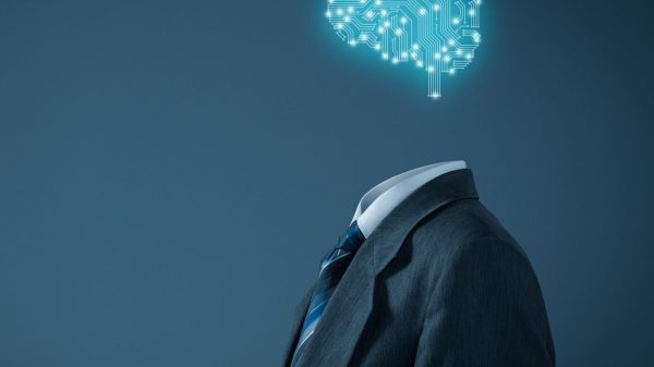 Artificial intelligence (AI), data mining, expert system software, genetic programming, machine learning, deep learning, neural networks and another modern computer technologies concepts. Brain representing artificial intelligence with printed circuit board (PCB) design.